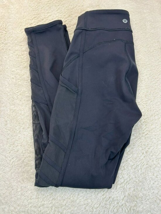 Lululemon Pants - Lululemon Black High-Waisted Full-Length Leggings With Mesh Panel Details & Side